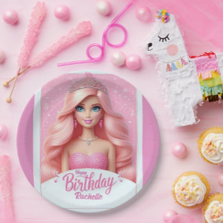 Custom Pink Princess Happy Birthday Pappteller