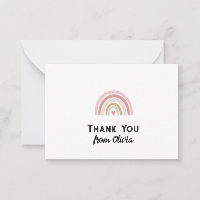 Custom Pink Rainbow Dankeschön Note Card for Girls Mitteilungskarte (Vorderseite)