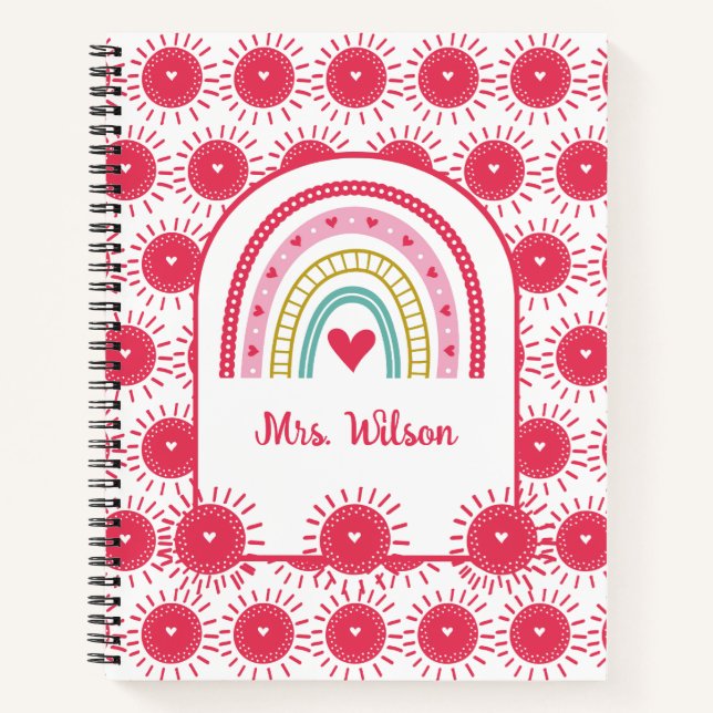Custom Pink Rainbow School Lehrer Notizbuch (Vorderseite)