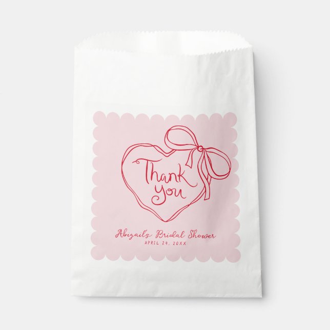 Custom Pink Red Hand gezogen Herz Bow Vielen Dank Geschenktütchen (Vorderseite)