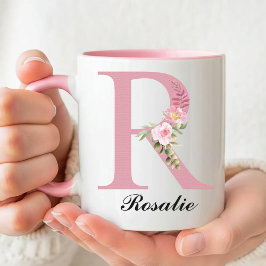 Custom Pink Roses Monogram Mug Gift for Mom, Women Tasse