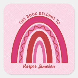 Custom Pink Toned Boho Rainbow Buchzeichen Quadratischer Aufkleber