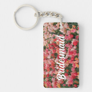Custom Pink Tulip Garden Bridesmaid Schlüsselkette Schlüsselanhänger