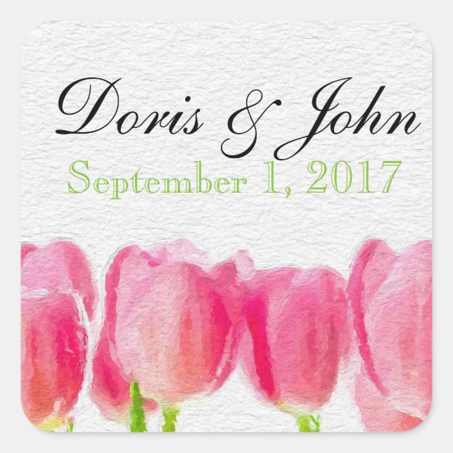 Custom Pink Tulip Wedding Umschlag Aufkleber Stick (Vorderseite)