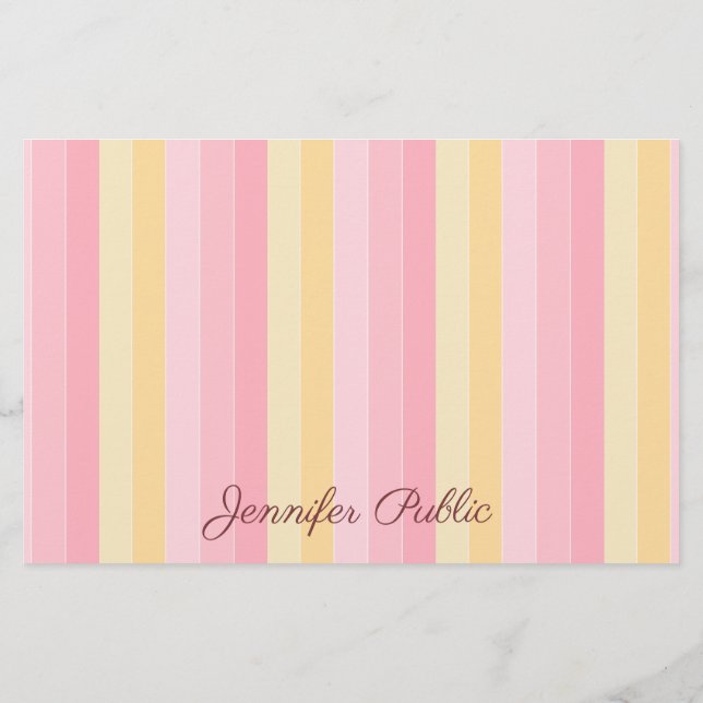 Custom Pink Vanille Yellow White Template Script Briefpapier (Rückseite)