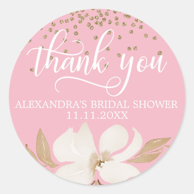 Custom PINK Watercolor Brautparty Vielen Dank Runder Aufkleber (Vorderseite)