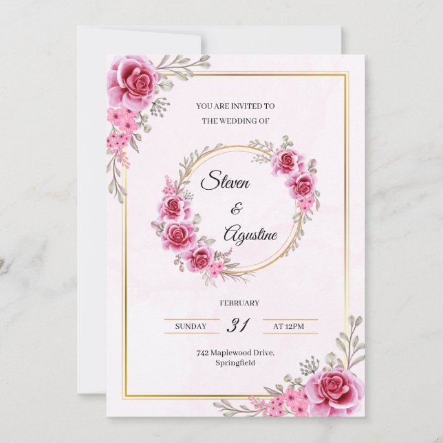 Custom Pink Wedding Invitation | Editable Einladung (Vorderseite)