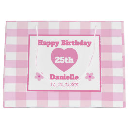 Custom Pink White Checkered Happy 25. Geburtstag Große Geschenktüte