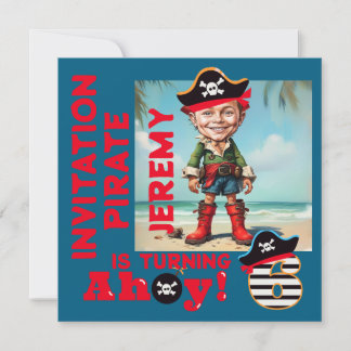 Custom Pirate 6. Geburtstag Boy Karikatur Einladung