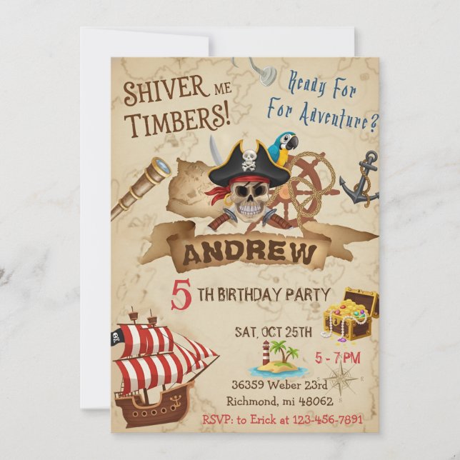 Custom Pirate Party Birthday Card Invitation  Einladung (Vorderseite)