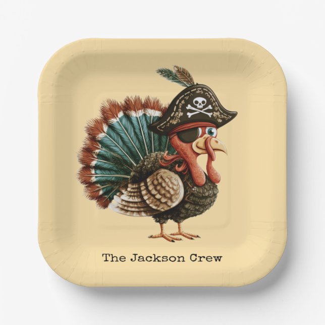 Custom Pirate Turkey Themed Thanksgiving Table Pappteller (Vorderseite)