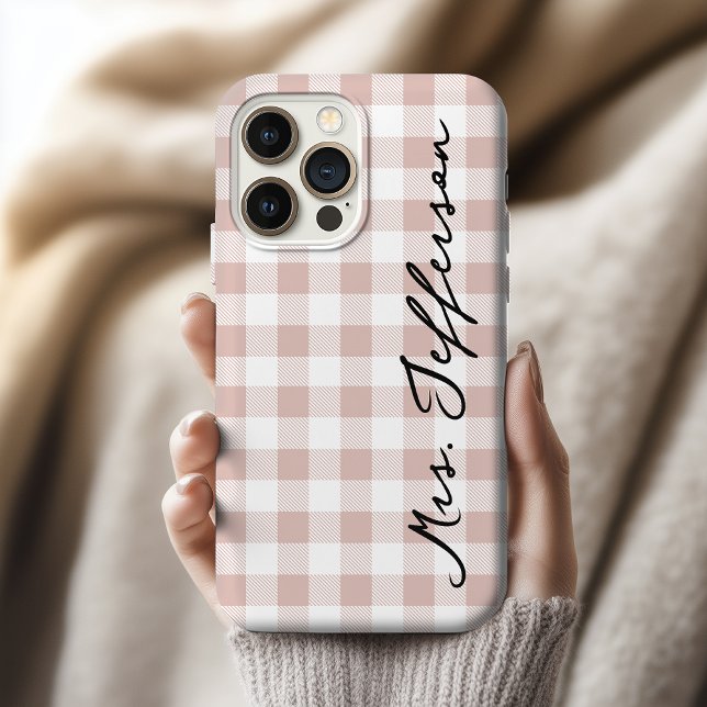 Custom Plaid Birthday Gift iPhone Case for Women (Rustic Gingham iPhone Case Bachelorette Party Gift, Cute Plaid Personalized iPhone Case for Teachers)