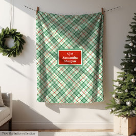 Custom Plaid Blanket Red and Pastel Green Holiday Fleecedecke