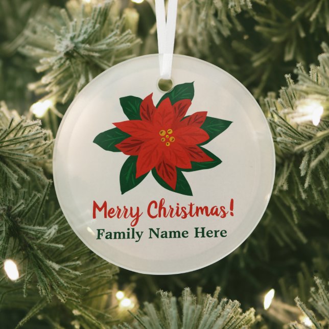 Custom poinsettia flower Merry Christmas tree Ornament Aus Glas (InSitu)