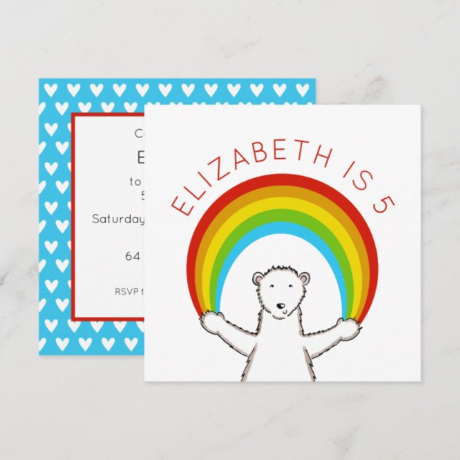 Custom Polar Bear & Rainbow Birthday Einladung (Vorne/Hinten)