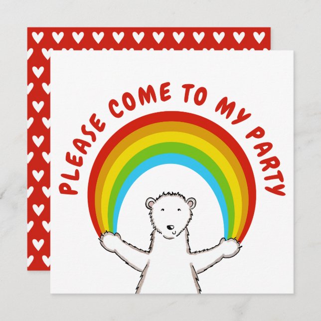 Custom Polar Bear & Rainbow Birthday Einladung (Vorne/Hinten)