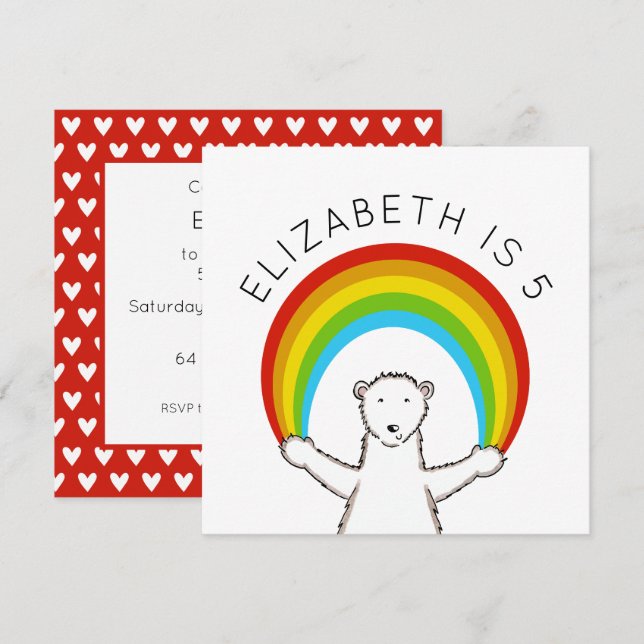Custom Polar Bear & Rainbow Birthday Einladung (Vorne/Hinten)