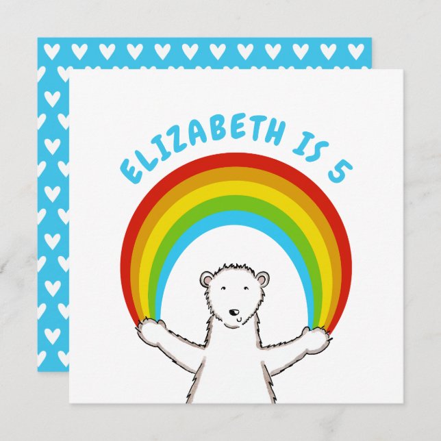 Custom Polar Bear & Rainbow Birthday Einladung (Vorne/Hinten)