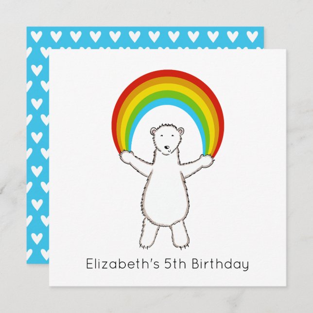Custom Polar Bear & Rainbow Birthday Einladung (Vorne/Hinten)
