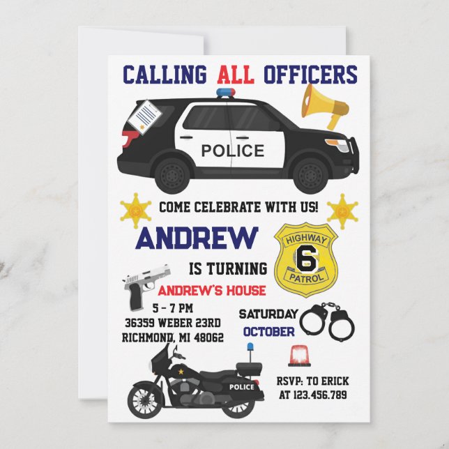 Custom Police Birthday party for kid  Einladung (Vorderseite)