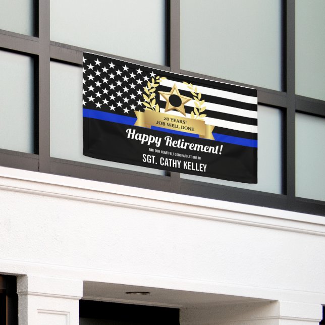 Custom Police Flag Thin Blue Line Happy Retirement Banner (Äußeres Gebäude)