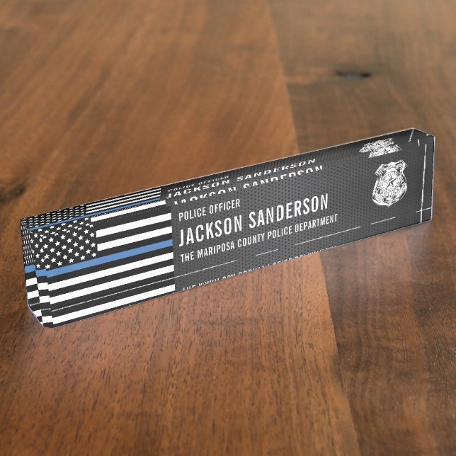 Custom Police Officer Department Thin Blue Line Namensplakette (Seite)