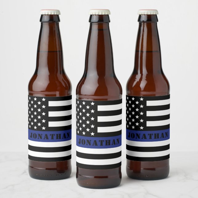 Custom Police Officer Thin Blue Line Polizeiabteil Bierflaschenetikett (Flaschen)