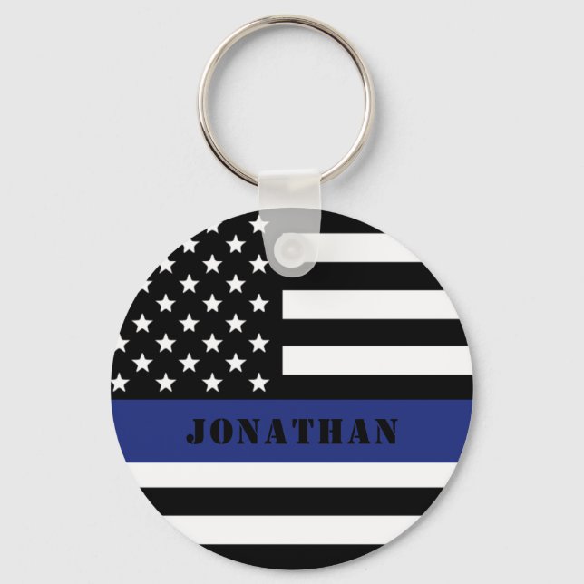 Custom Police Officer Thin Blue Line Polizeiabteil Schlüsselanhänger (Vorderseite)