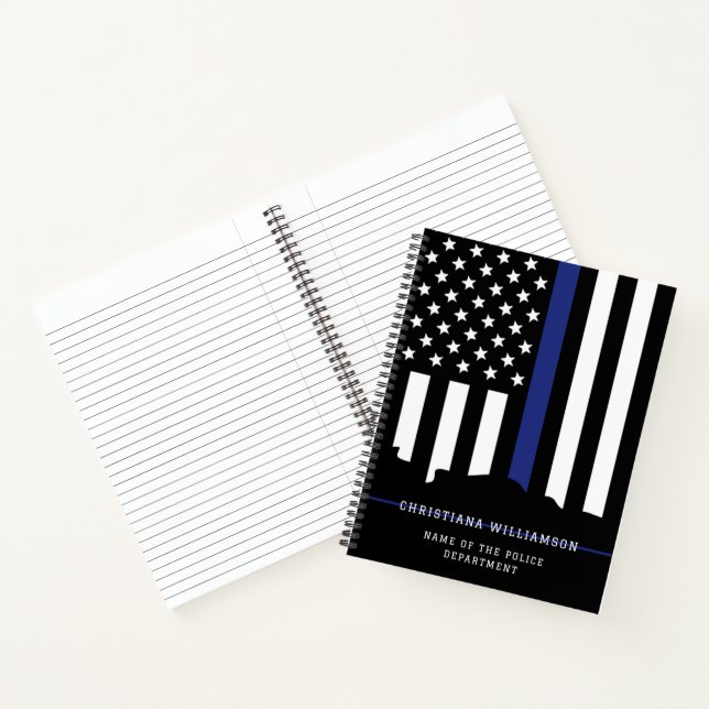 Custom Police Officer Thin Blue Line Polizeiüberga Notizbuch (Innenseite)