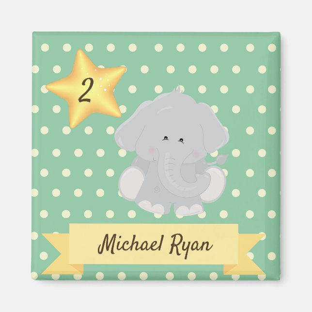 Custom Polka Dot Elephant mit Name und Alter Magnet (Vorne)