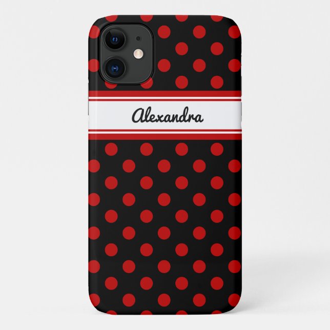 Custom Polka Dot Red Black Background Case-Mate iPhone Hülle (Rückseite)