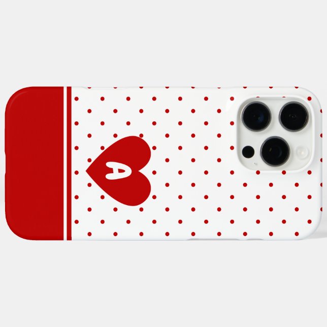 Custom Polka Dot Red White Background Monogram iPhone 16 Pro Max Hülle (Rückseite (Horizontal))