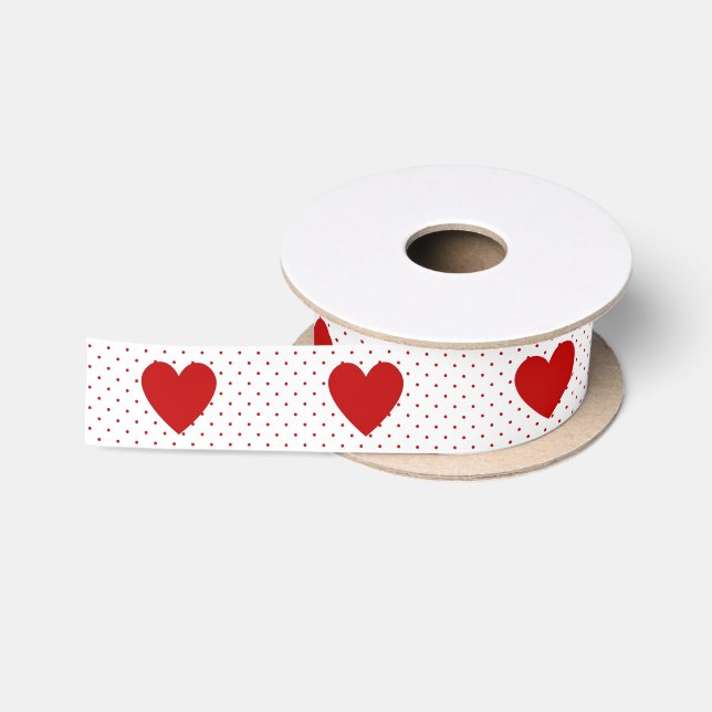 Custom Polka Dot Red White Background Monogram Satinband (Spule)