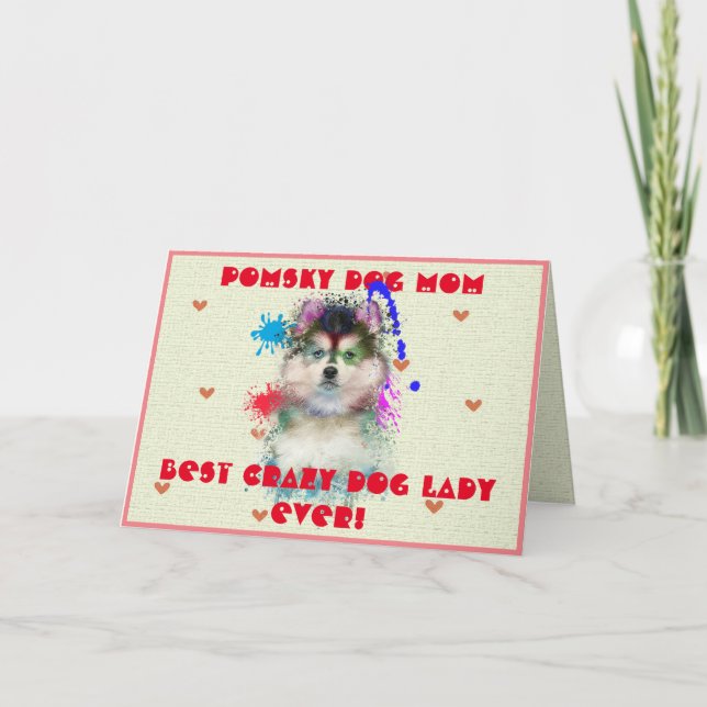 Custom Pomsky Mama Dog Beste verrückte Dog Lady Ca Dankeskarte (Vorderseite)