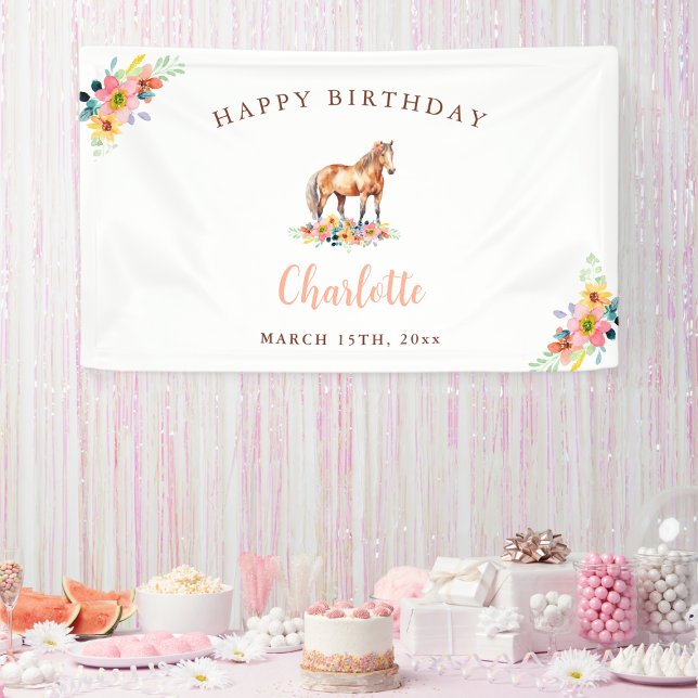 Custom Pony Birthday Niedlich Horse Floral Banner (Von Creator hochgeladen)