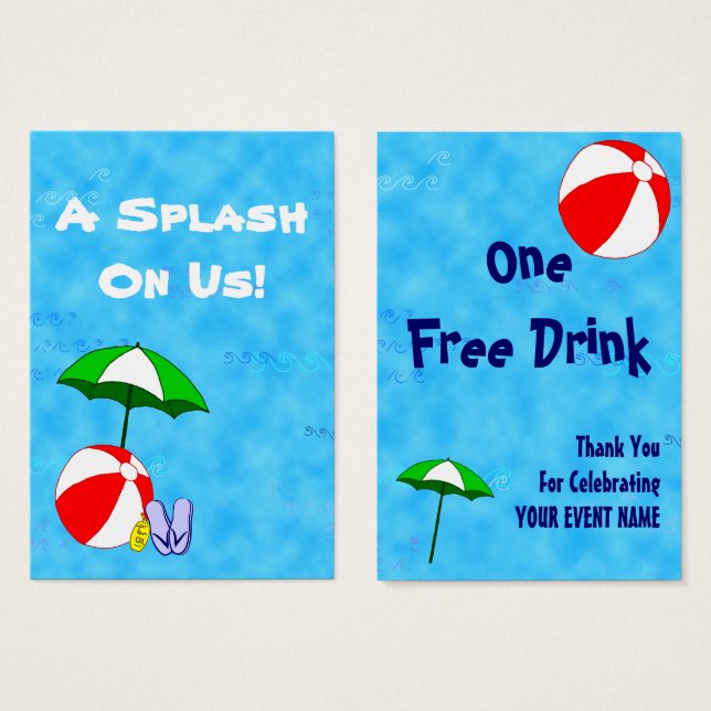 Custom Pool Party Event Drink Meal Ticket (Vorne & Hinten)