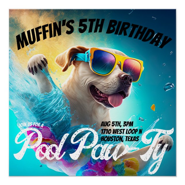 Custom Pool Paw-Ty Dog Party Signs & Banner Poster (Vorderseite)
