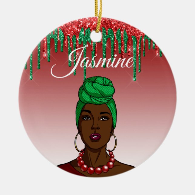 Custom Pop Art Girl Personalisiert Afroamerikaner Keramik Ornament (Vorne)