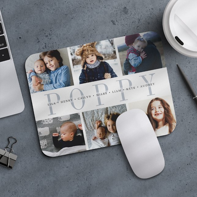 Custom Poppy Foto Collage Grandchildren Namen Mousepad (Von Creator hochgeladen)
