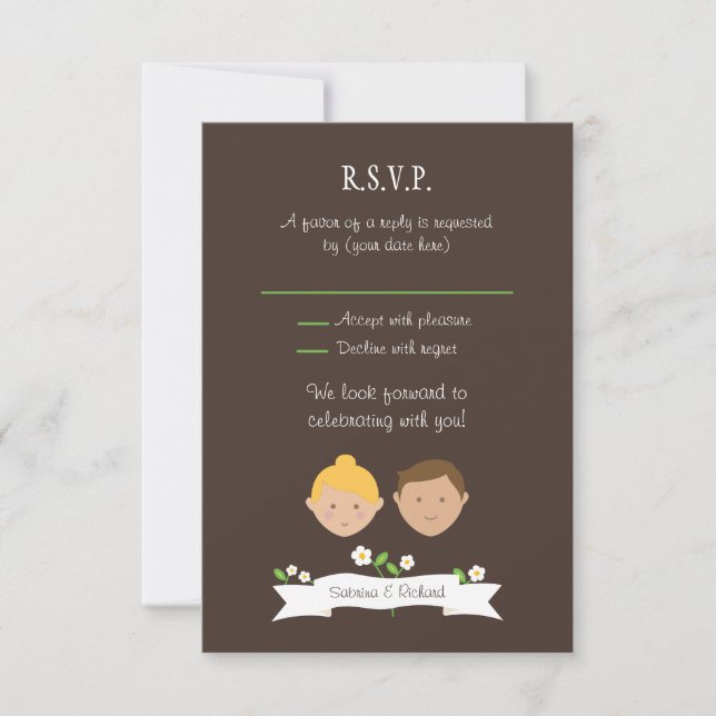 Custom Portrait (Blonde / Brünett) Wedding RSVP Einladung (Vorderseite)