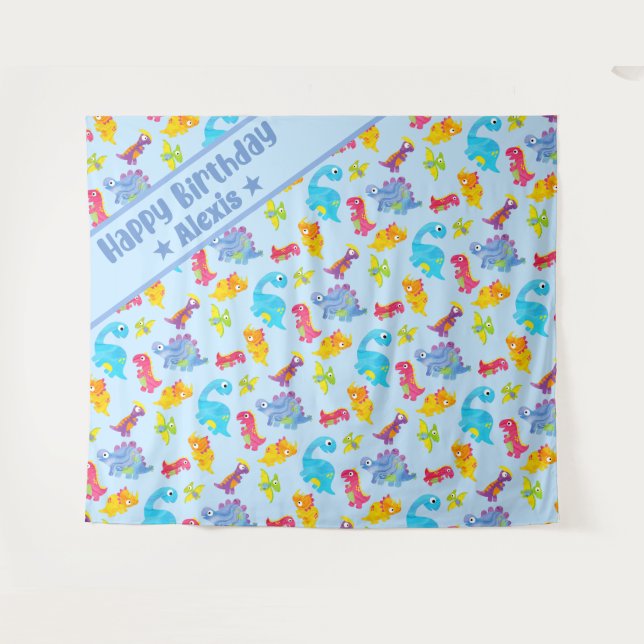 Custom Powder Blue Niedlich Dinosaurier Thema Gebu Wandteppich (Vorderseite (Horizontal))