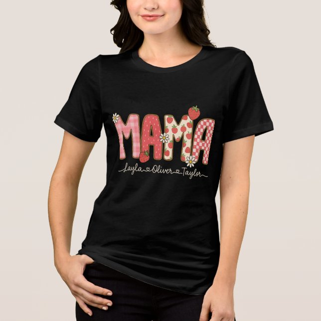 Custom Preppy Mama Strawberry Floral Name Shirt  (Vorderseite)
