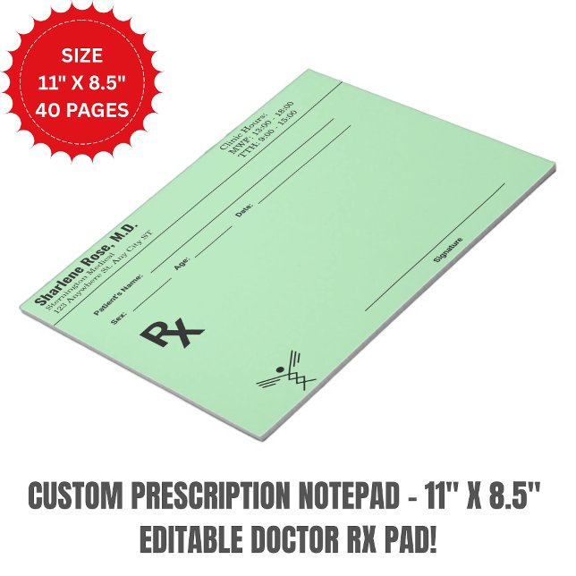 Custom Prescription Notepad – Editable Doctor RX  Notizblock (Custom Prescription Notepad – 11" x 8.5" Editable Doctor RX Pad)