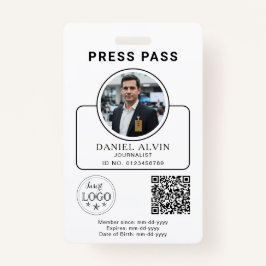 Custom Press Pass with Your Photo ID and QR Code Ausweis