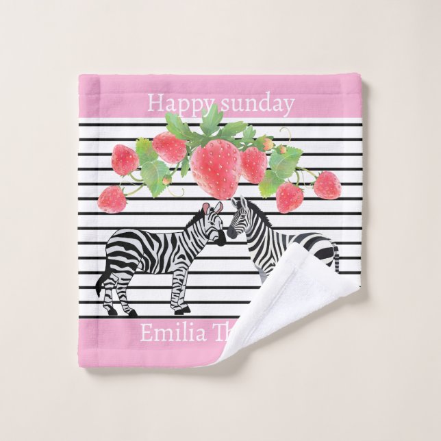 Custom pretty zebra standing with strawberry Pink (Gant de toilette)