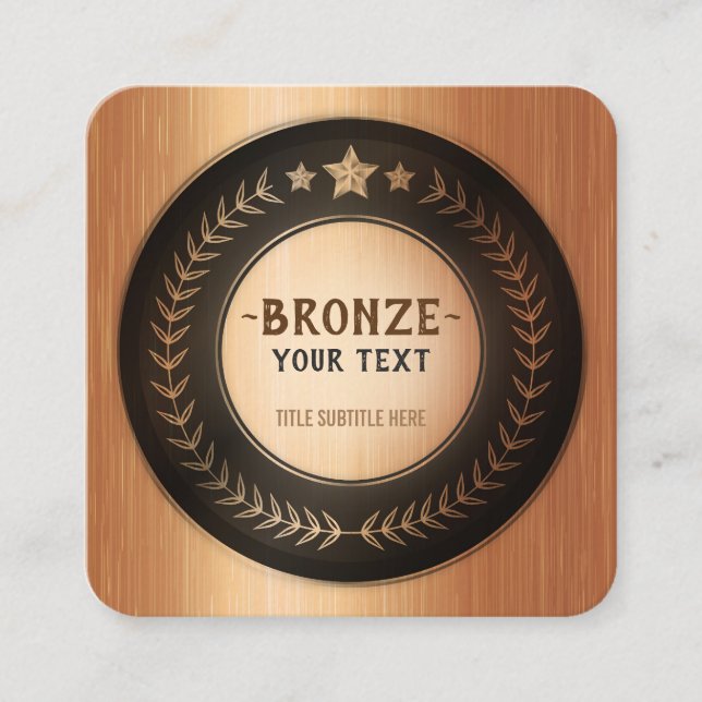 CUSTOM PRINT DIY MEDAL Bronze Champion EDITABLE Quadratische Visitenkarte (Vorderseite)