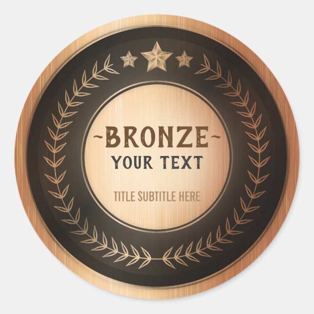 CUSTOM PRINT DIY MEDAL Bronze Champion EDITABLE Runder Aufkleber (Vorderseite)