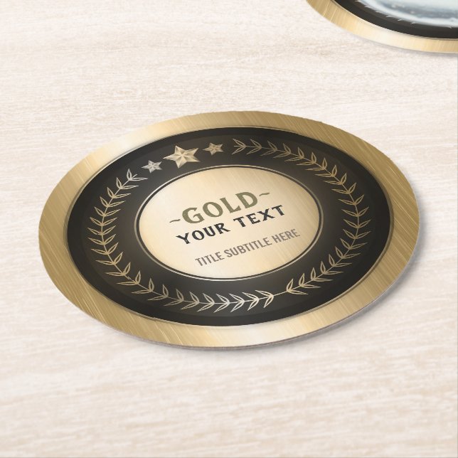 CUSTOM PRINT DIY MEDAL Gold #1 Champion EDITABLE Runder Pappuntersetzer (Angewinkelt)