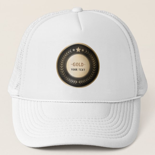 CUSTOM PRINT DIY MEDAL Gold #1 Champion EDITABLE Truckerkappe (Vorderseite)