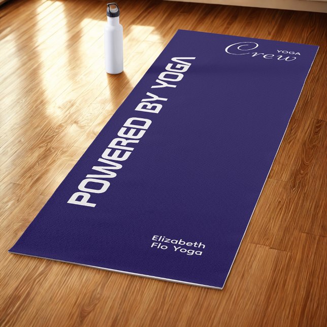 Custom Print Yoga Crew Dark Blue Yogamatte (Dark blue yoga mat on studio floor.)